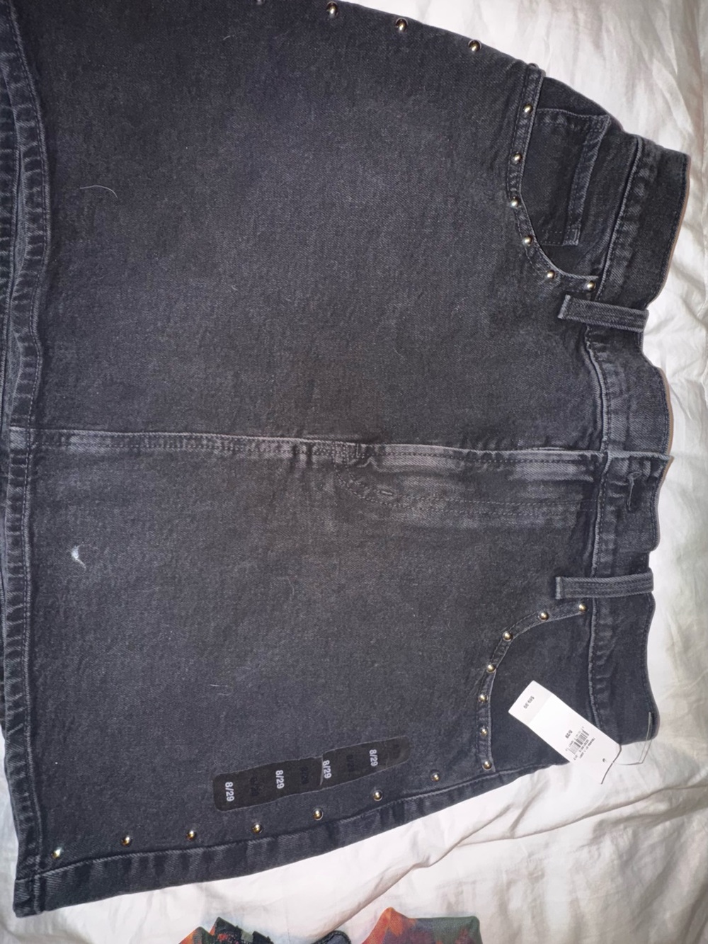 Firm price Women Jeans Black Denim Skirt with Stud Detail